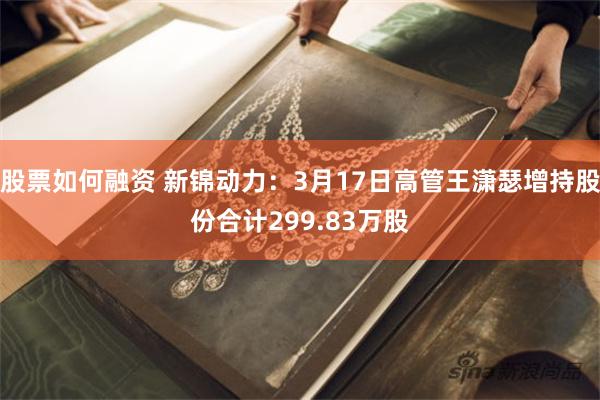 股票如何融资 新锦动力：3月17日高管王潇瑟增持股份合计299.83万股